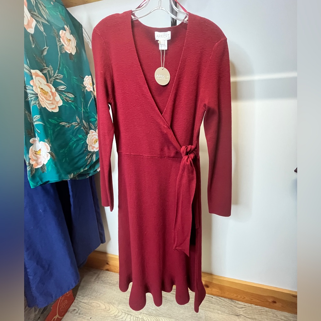 Apricot Women's Deep Red Wrap Knit Dress Nwt Size 8